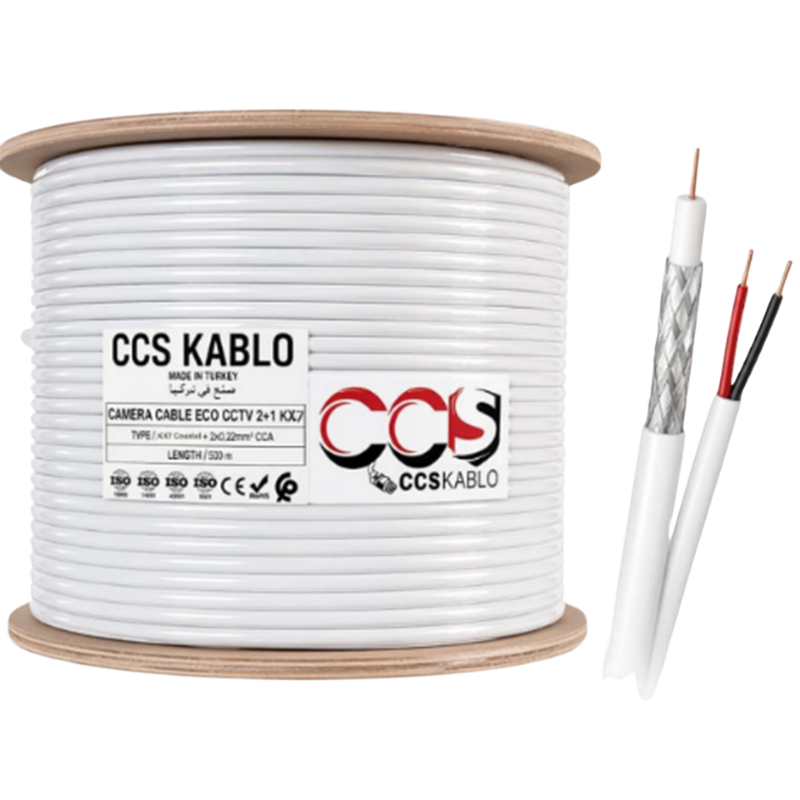 KX7 + Alimentation – Câble Coaxial CCTV CCS KABLO 500m Blanc