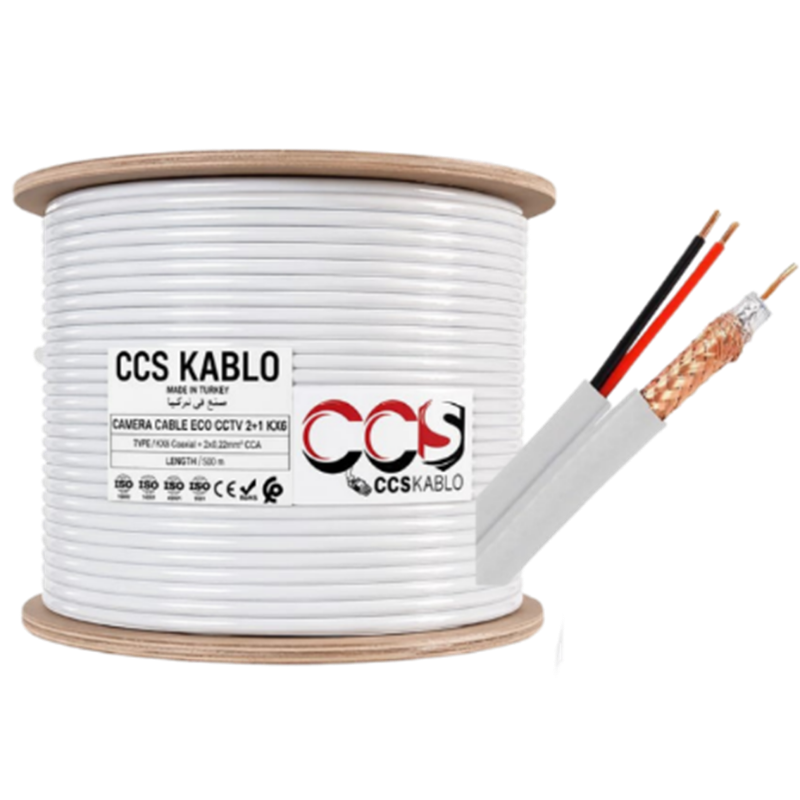 KX6 + Alimentation – Câble Coaxial CCTV CCS KABLO 500m Blanc